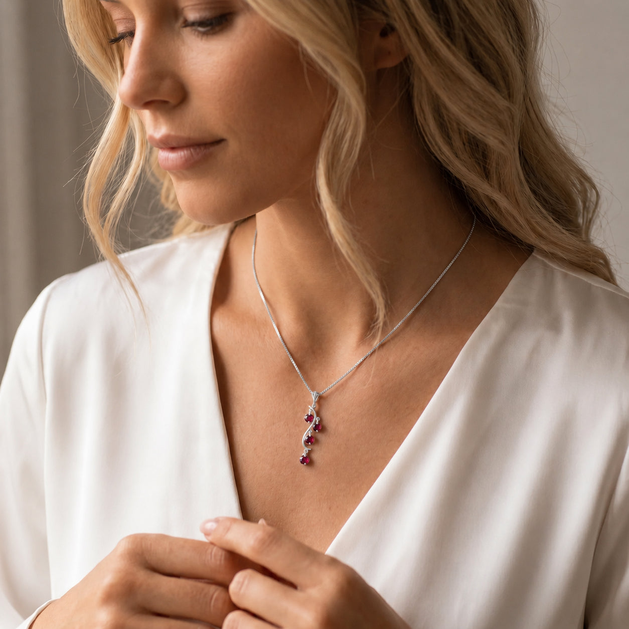 White Gold Aura Pendant Necklace Ruby 10K — Nives