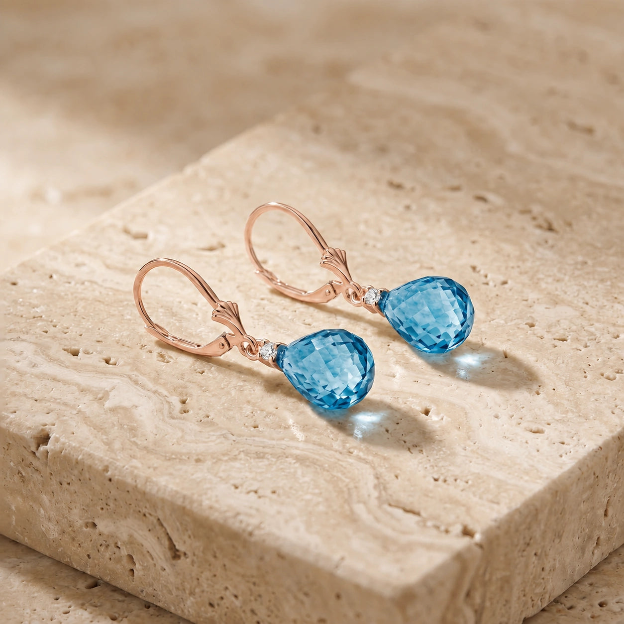 Rose Gold Blue Topaz & Diamond — Zeffira