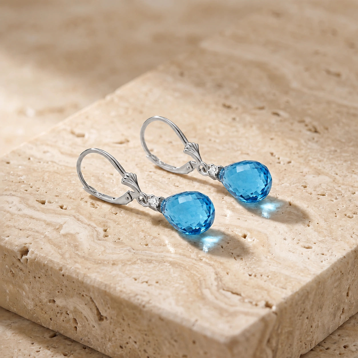 White Gold Blue Topaz & Diamond — Zeffira