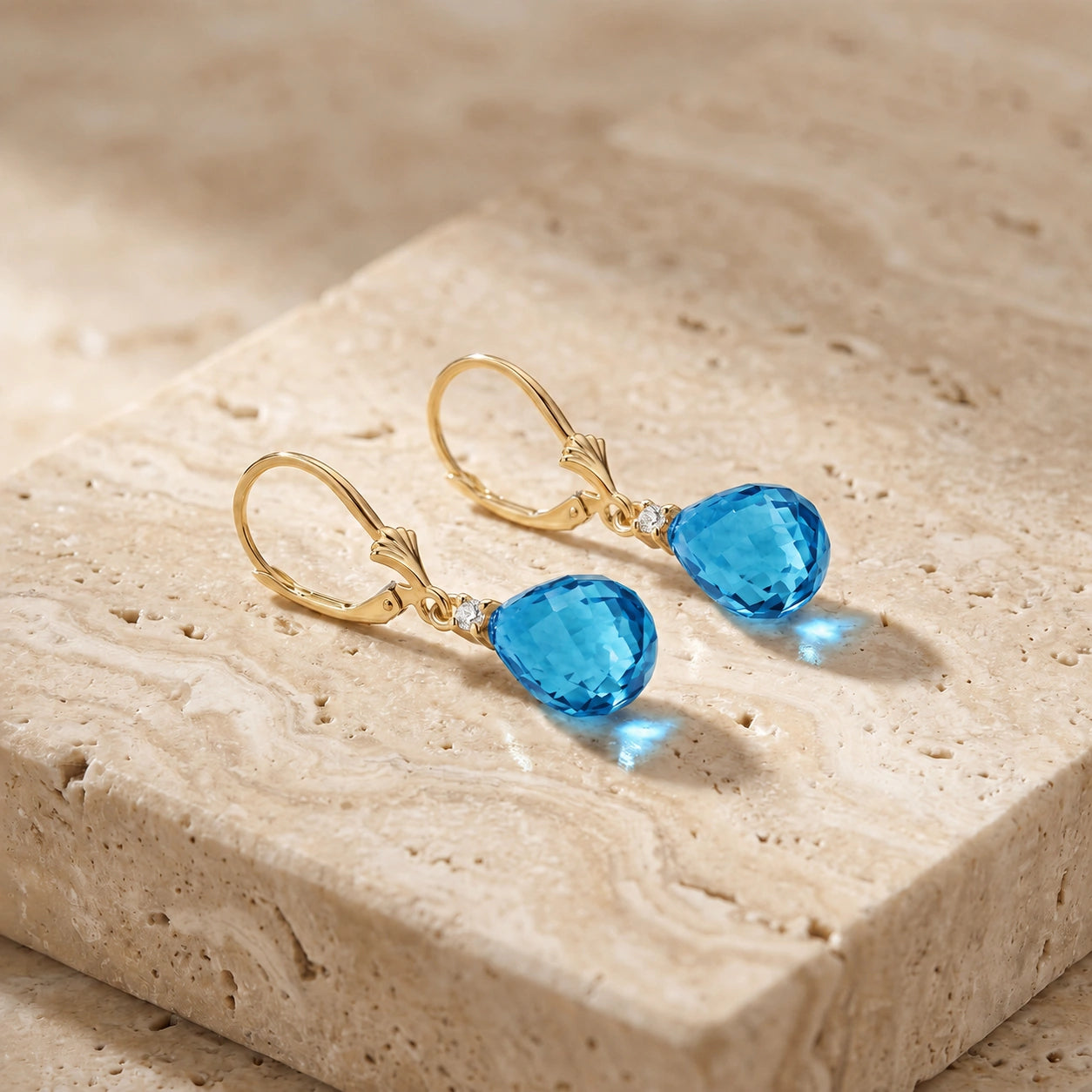 Yellow Gold Blue Topaz & Diamond — Zeffira