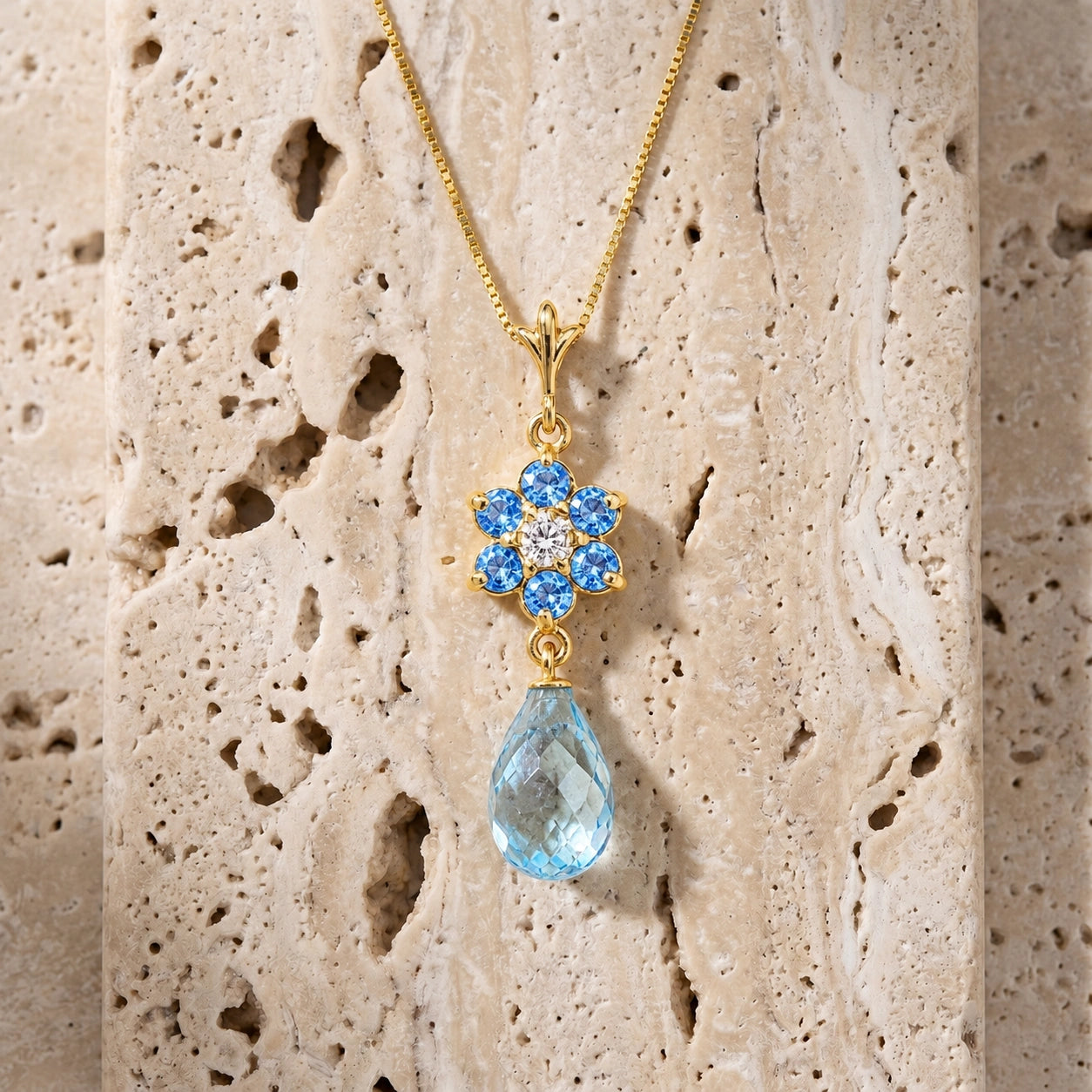 Yellow Gold Diamond & Blue Topaz — Zeffirina
