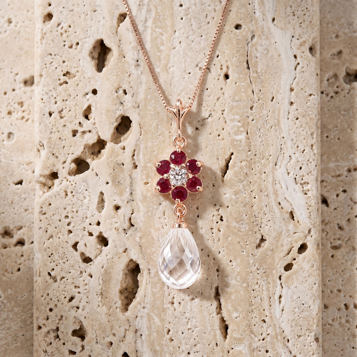 Rose Gold Diamond & Ruby & White Topaz — Zeffirina