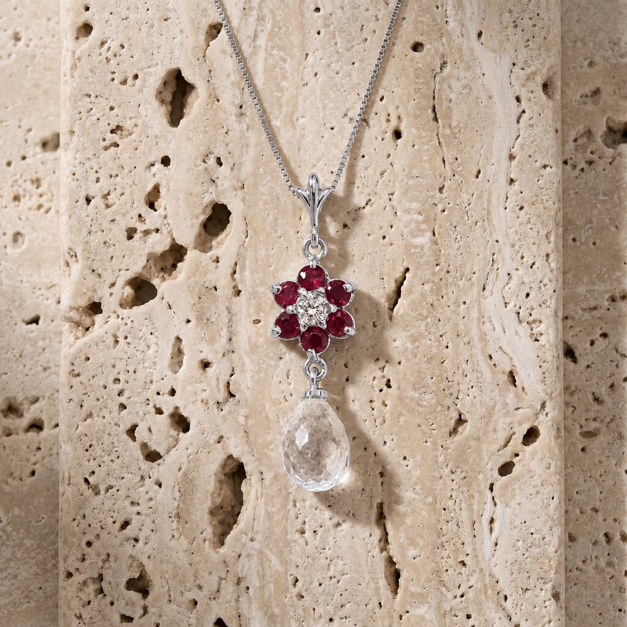 White Gold Diamond & Ruby & White Topaz — Zeffirina