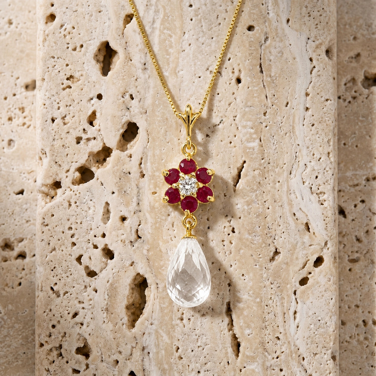 Yellow Gold Diamond & Ruby & White Topaz — Zeffirina