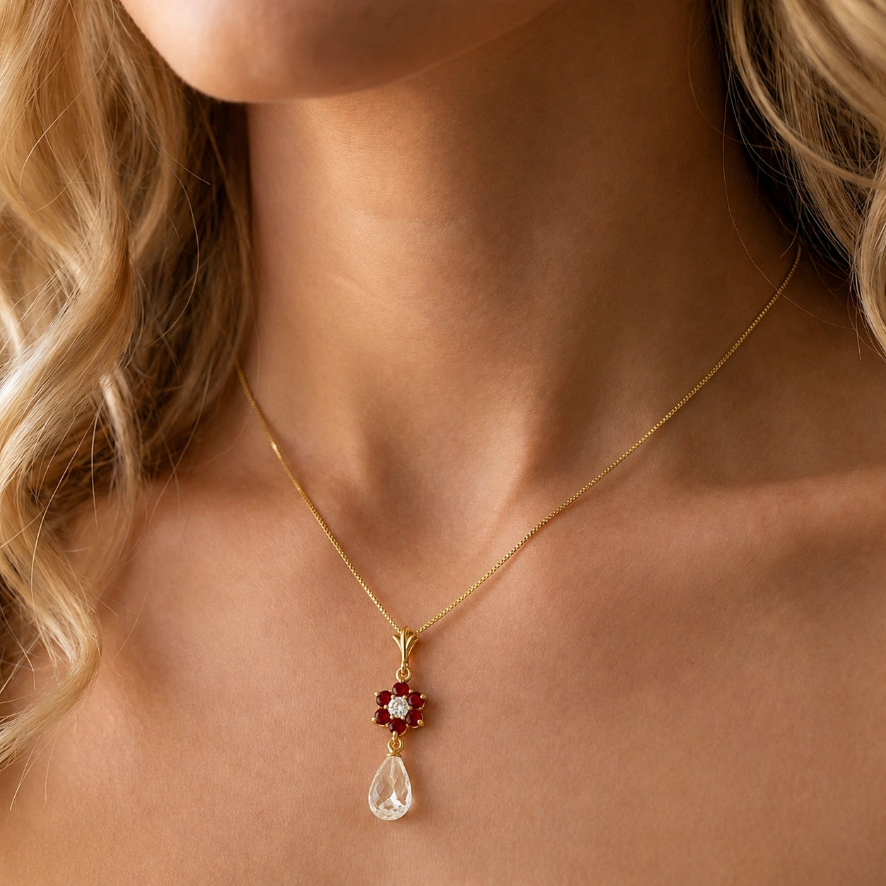 Yellow Gold Diamond & Ruby & White Topaz — Zeffirina