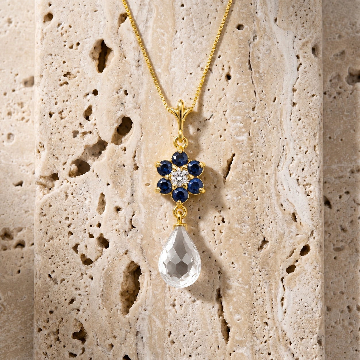 Yellow Gold Diamond & Sapphire & White Topaz — Zeffirina