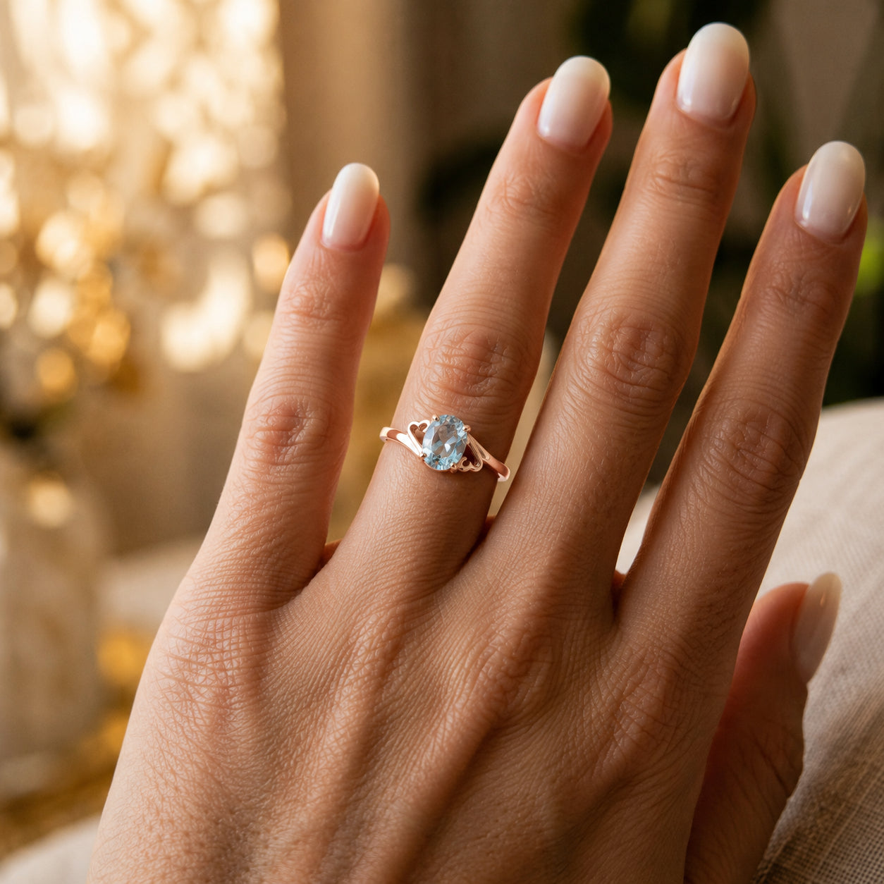 Rose Gold Classic Ring Blue Topaz 10K — Altea