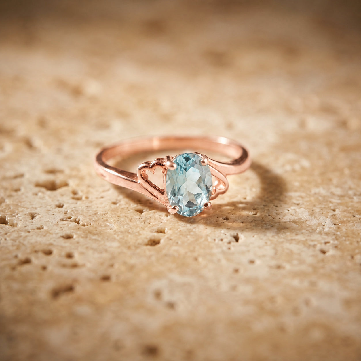 Rose Gold Classic Ring Blue Topaz 10K — Altea