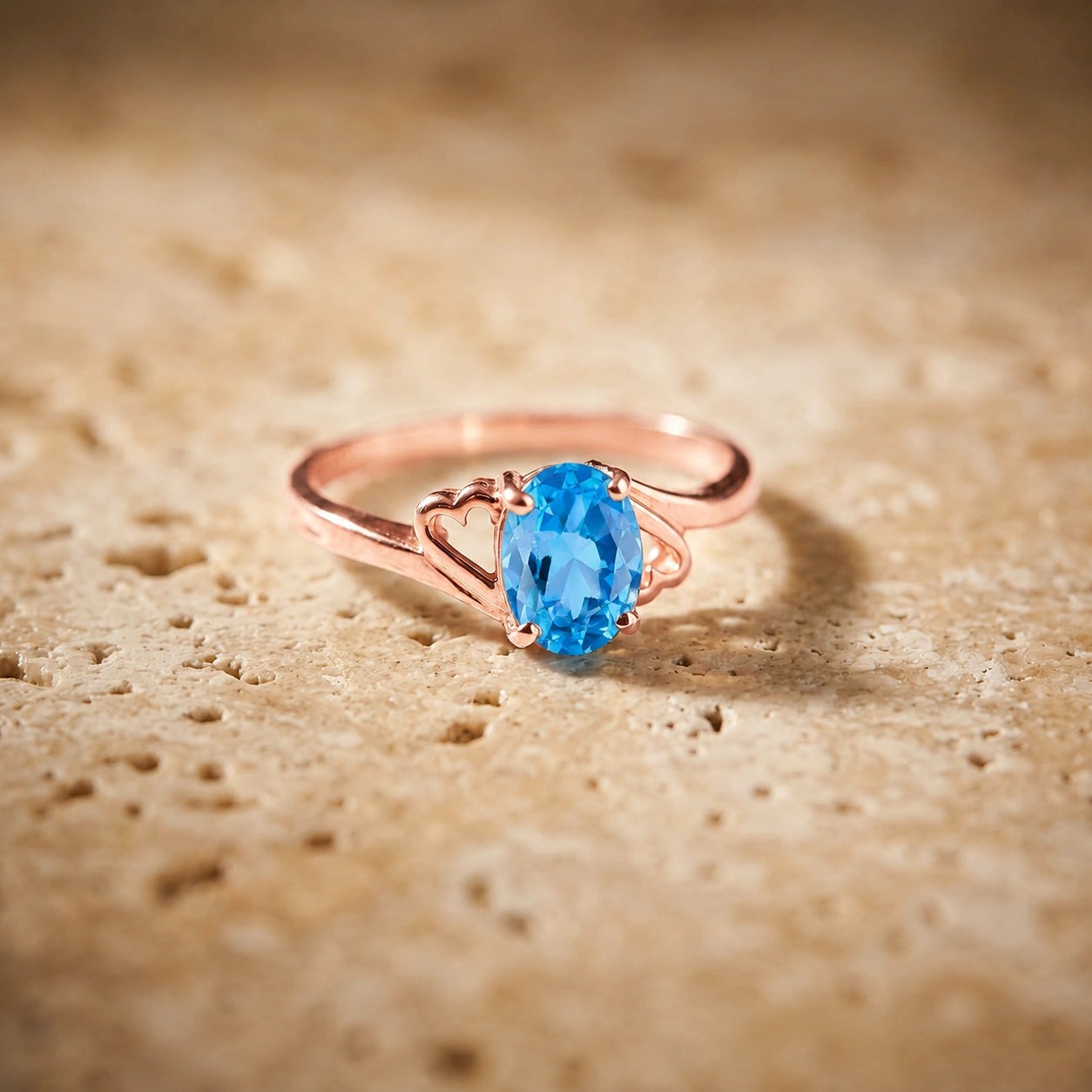 Rose Gold Classic Ring Blue Topaz 10K — Altea