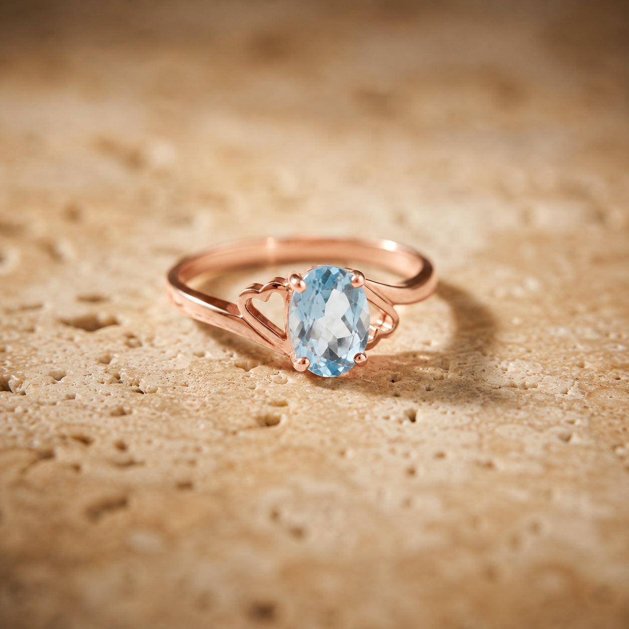 Rose Gold Classic Ring Blue Topaz 10K — Altea