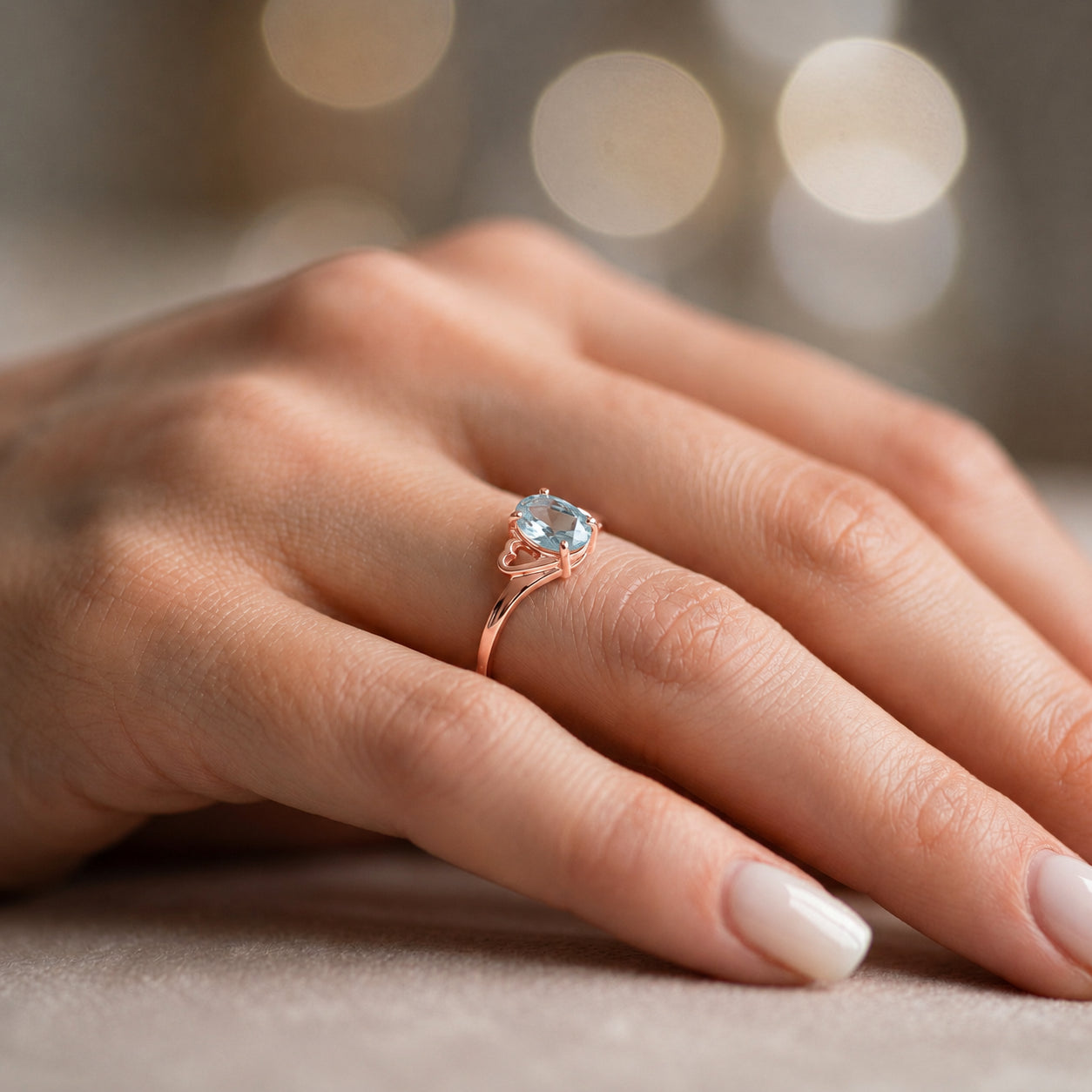 Rose Gold Classic Ring Blue Topaz 10K — Altea