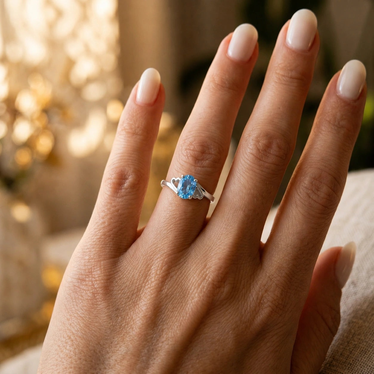 White Gold Classic Ring Blue Topaz 10K — Altea