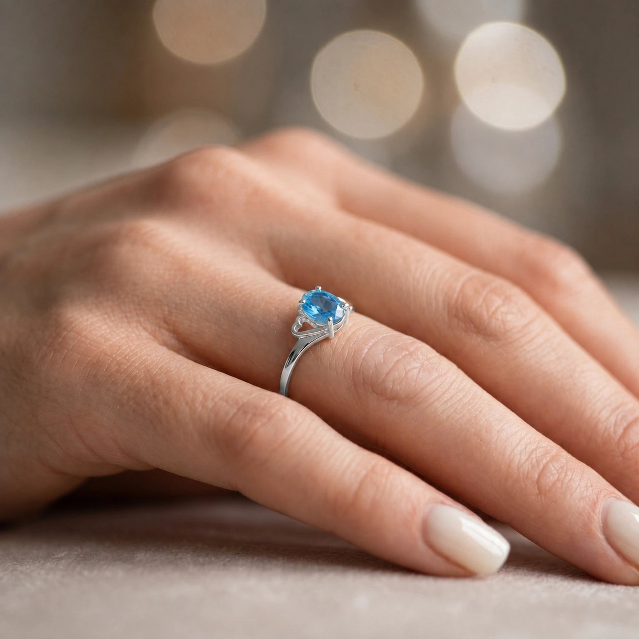 White Gold Classic Ring Blue Topaz 10K — Altea