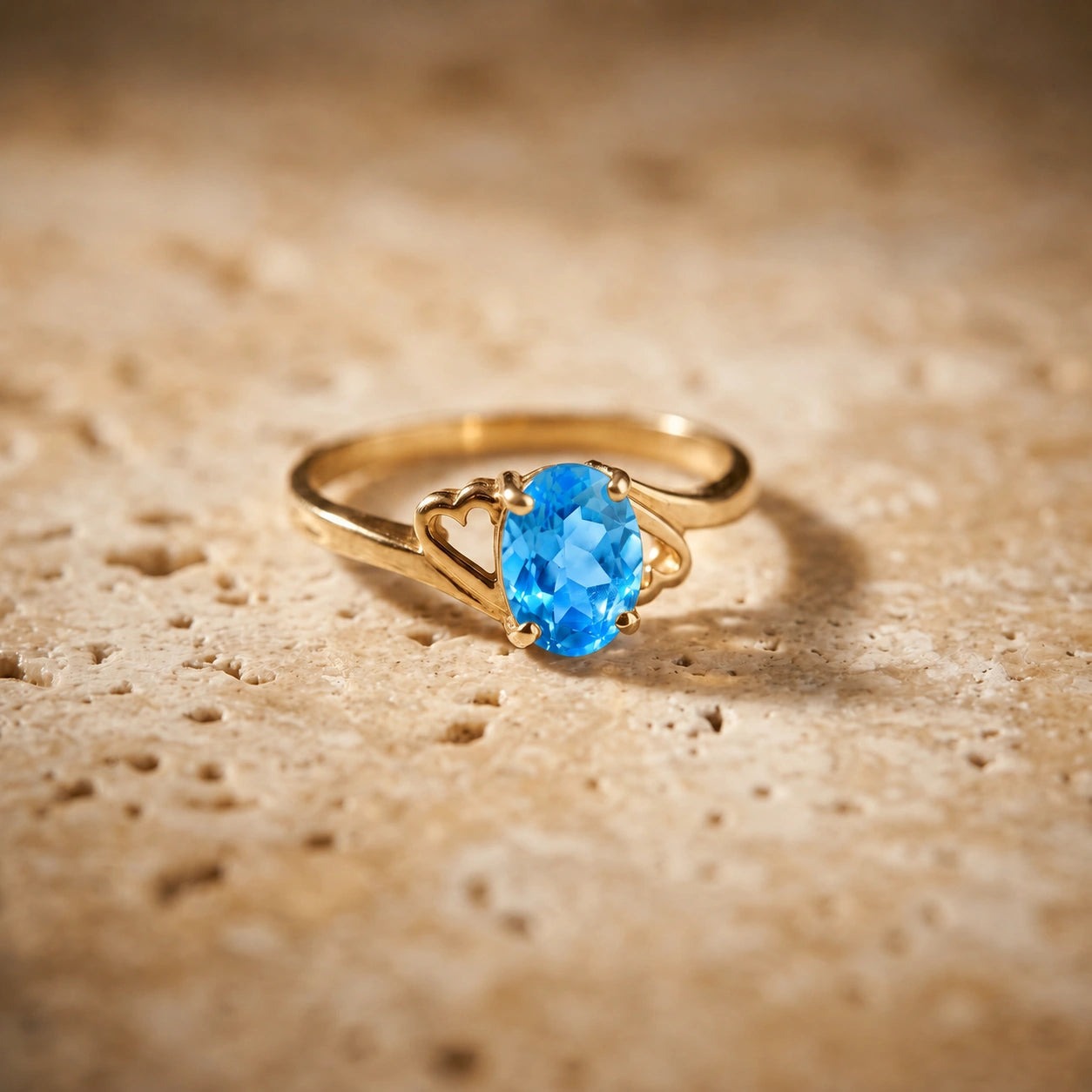 Yellow Gold Classic Ring Blue Topaz 10K — Altea
