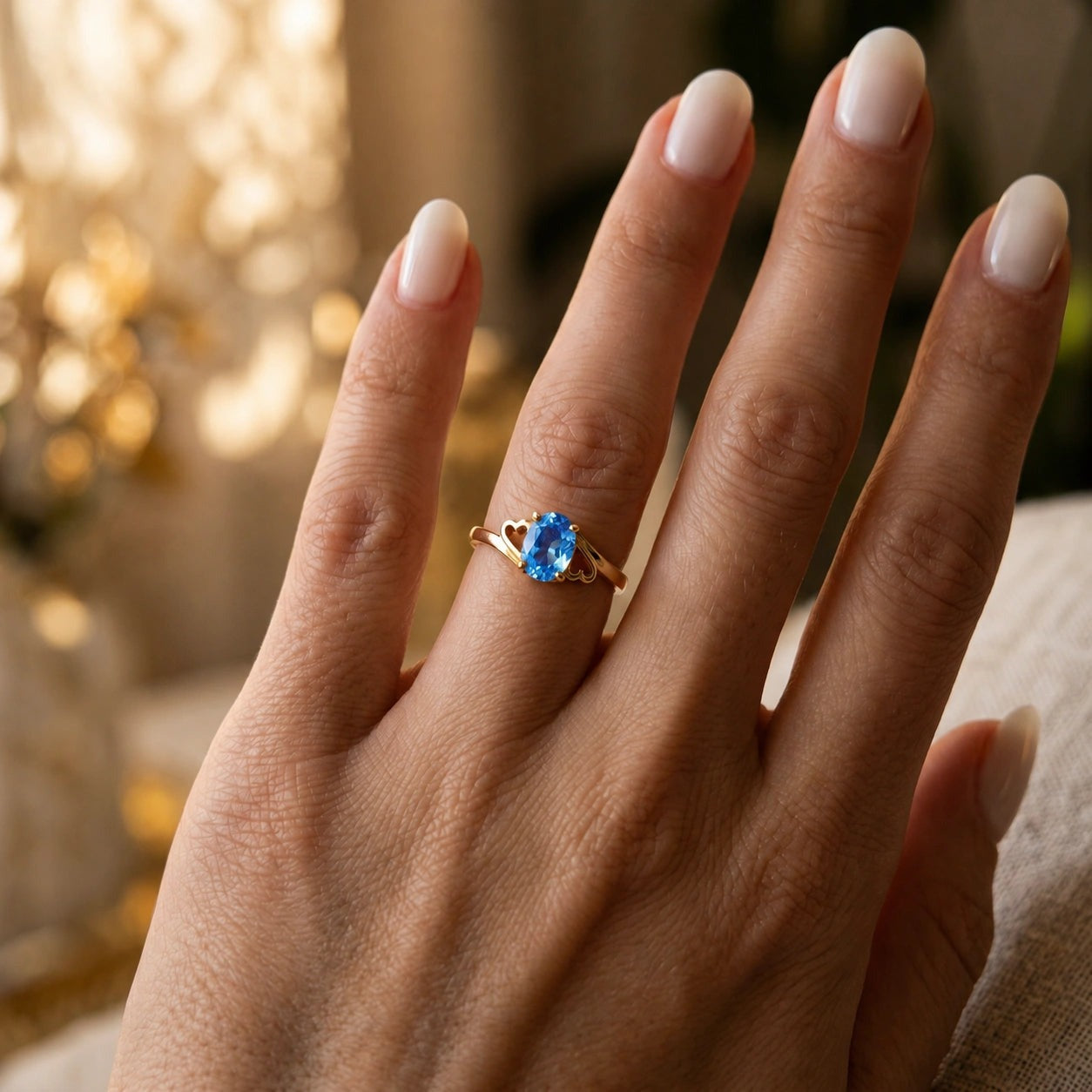 Yellow Gold Classic Ring Blue Topaz 10K — Altea