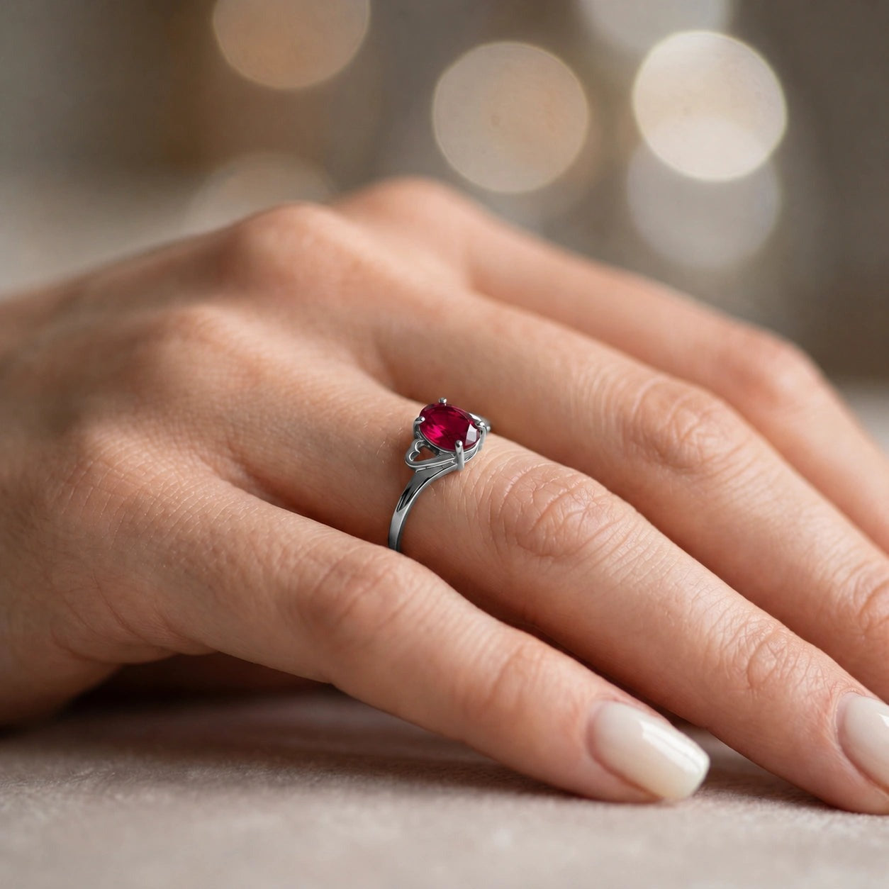 White Gold Classic Ring Ruby 10K — Altea