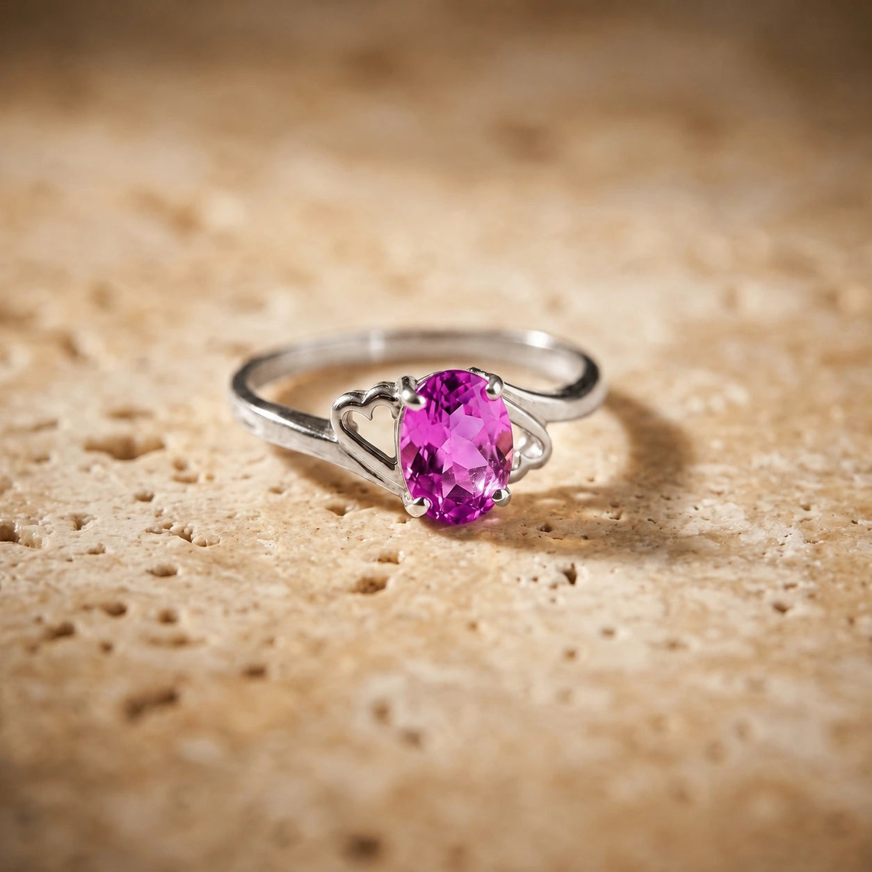 White Gold Classic Ring Pink Topaz 10K — Altea
