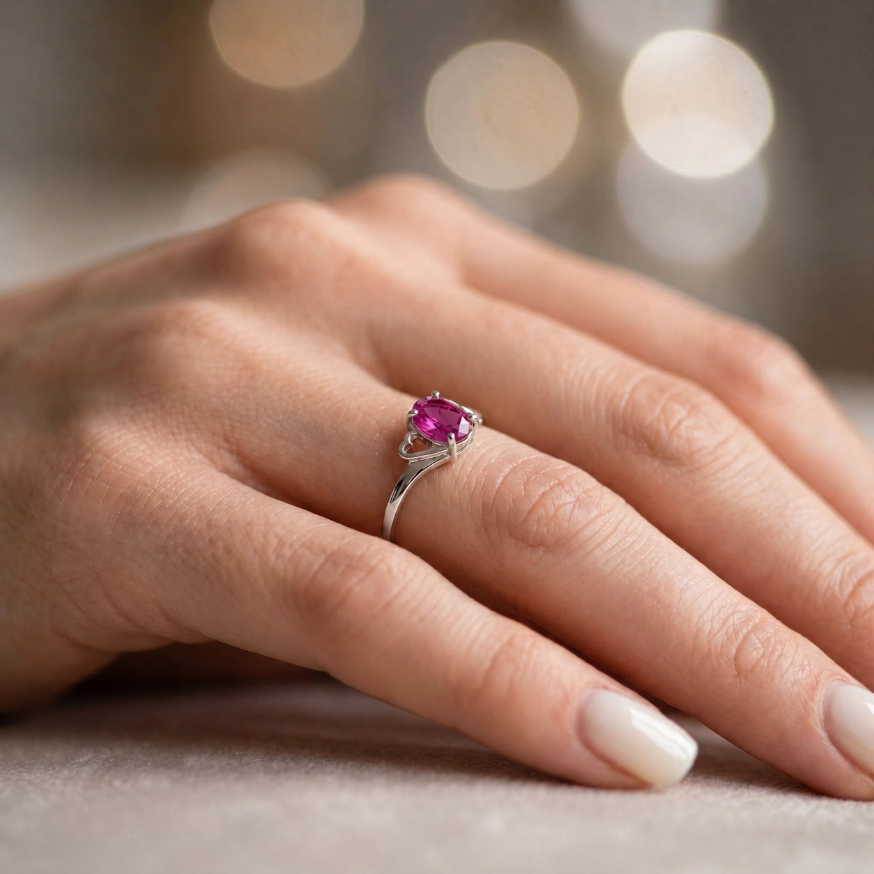 White Gold Classic Ring Pink Topaz 10K — Altea