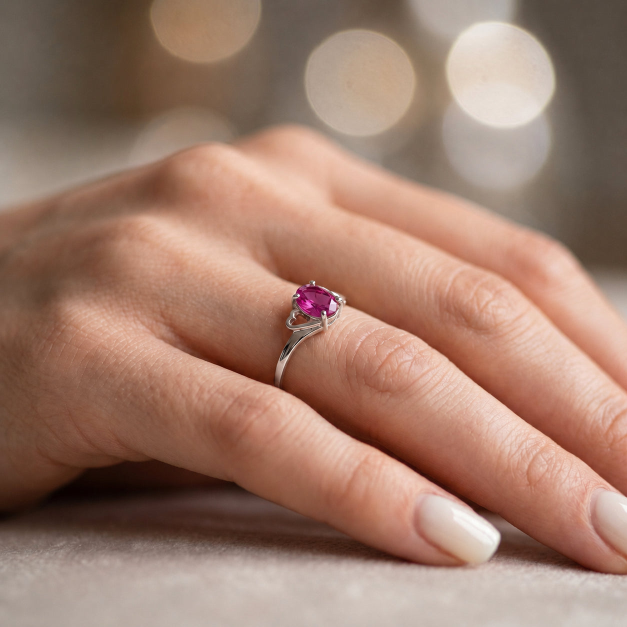 White Gold Classic Ring Garnet 10K — Altea