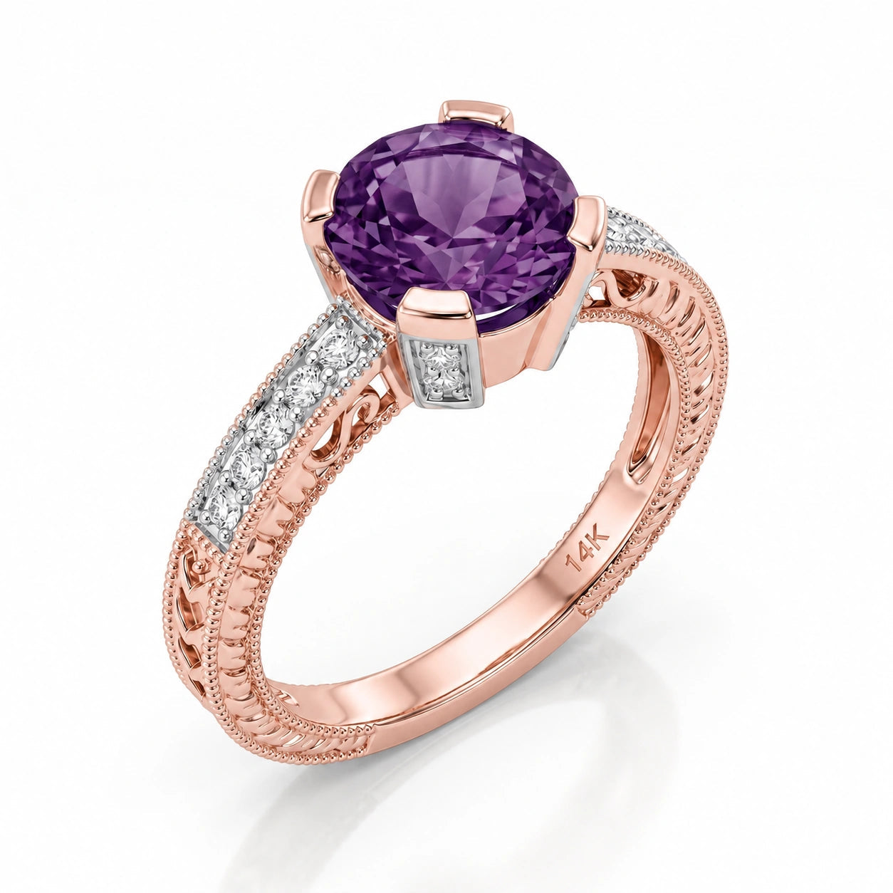 Rose Gold Diamond & Amethyst — Zelmira