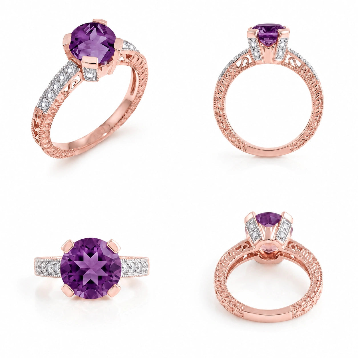 Rose Gold Diamond & Amethyst — Zelmira
