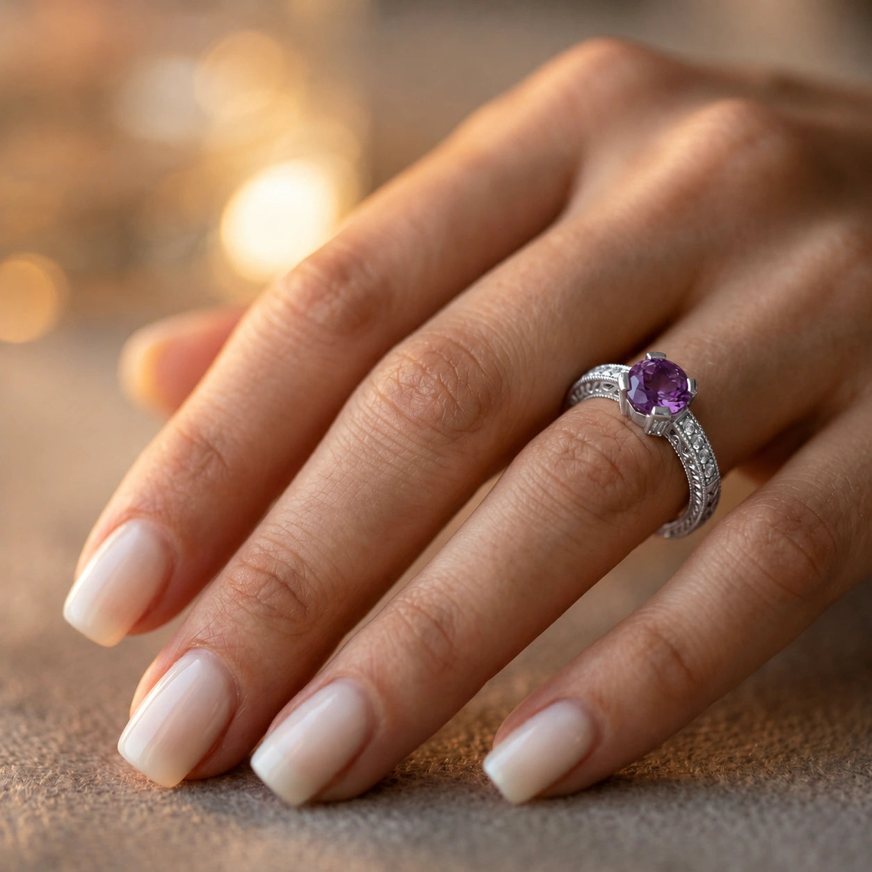 White Gold Diamond & Amethyst — Zelmira