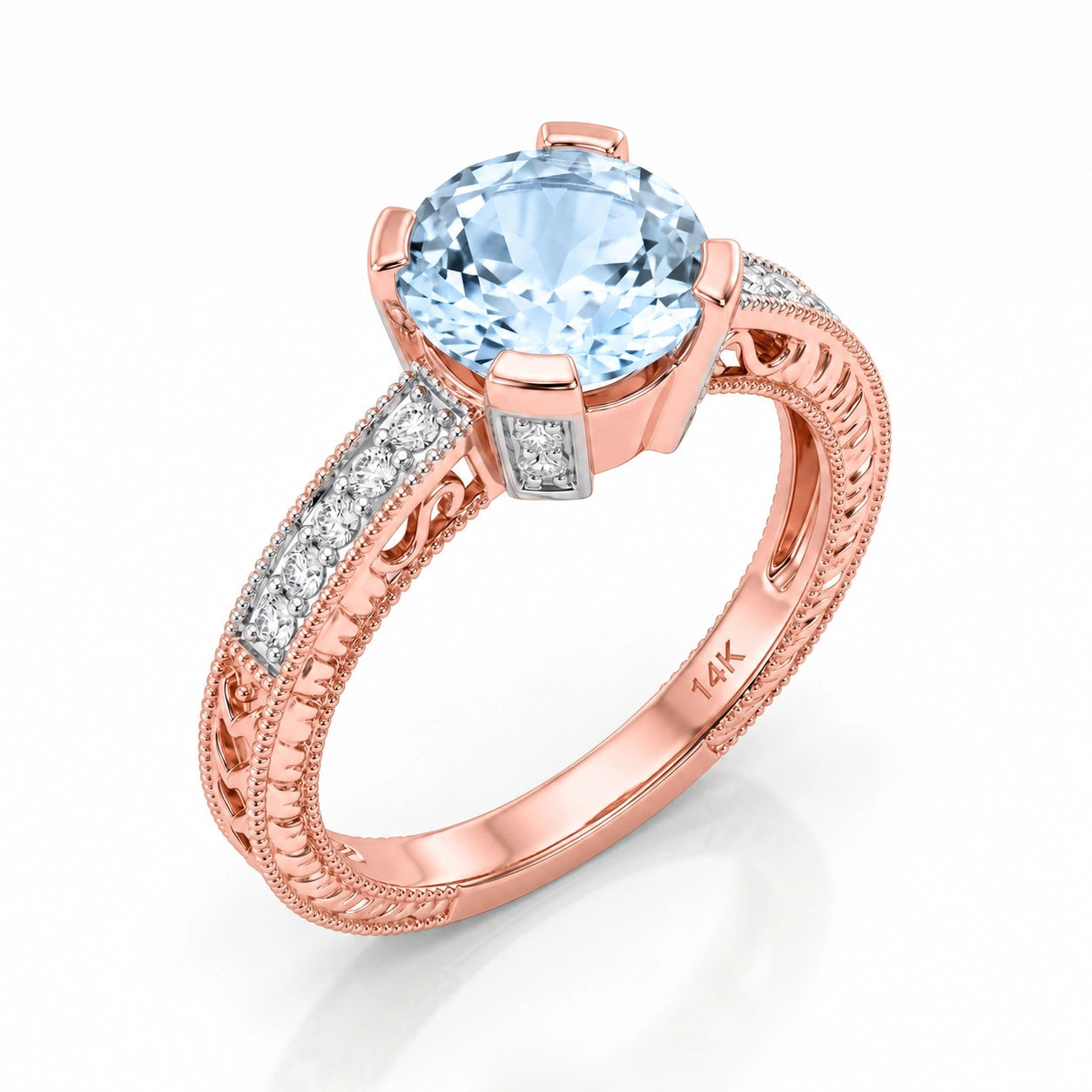 Rose Gold Diamond & Aquamarine — Zelmira