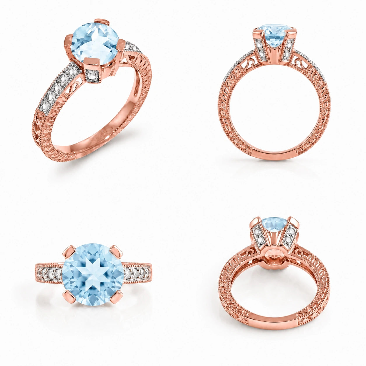 Rose Gold Diamond & Aquamarine — Zelmira