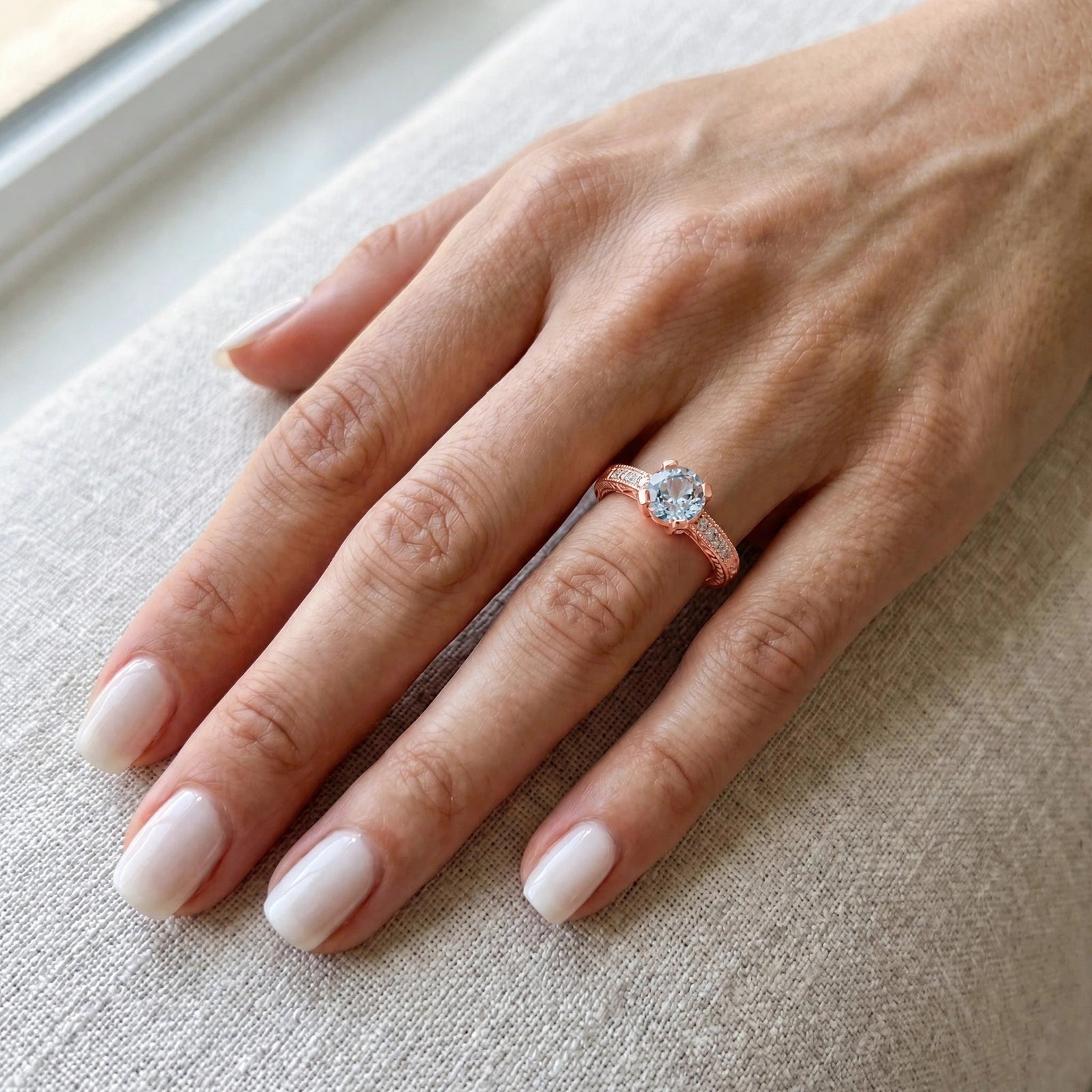 Rose Gold Diamond & Aquamarine — Zelmira