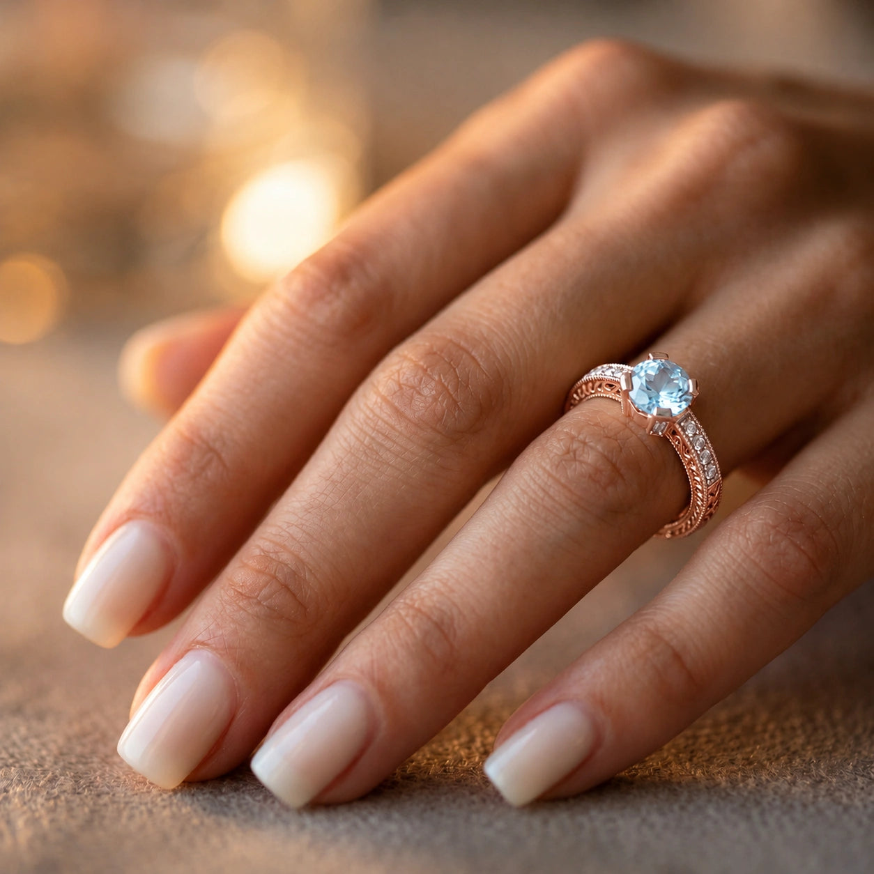 Rose Gold Diamond & Aquamarine — Zelmira