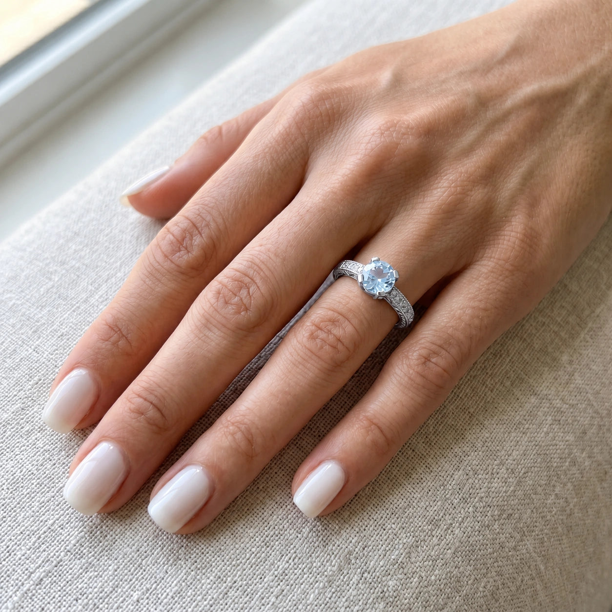 White Gold Diamond & Aquamarine — Zelmira