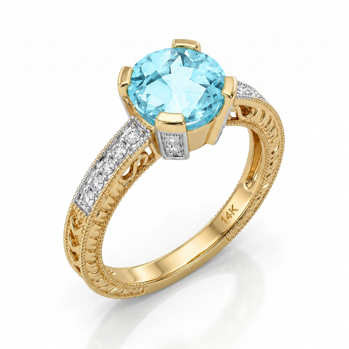 Yellow Gold Diamond & Aquamarine — Zelmira