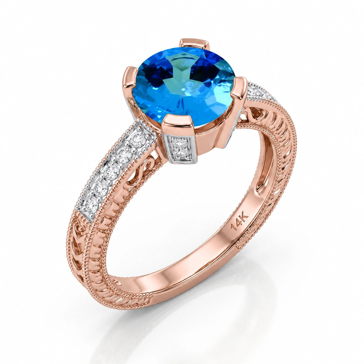 Rose Gold Diamond & Blue Topaz — Zelmira