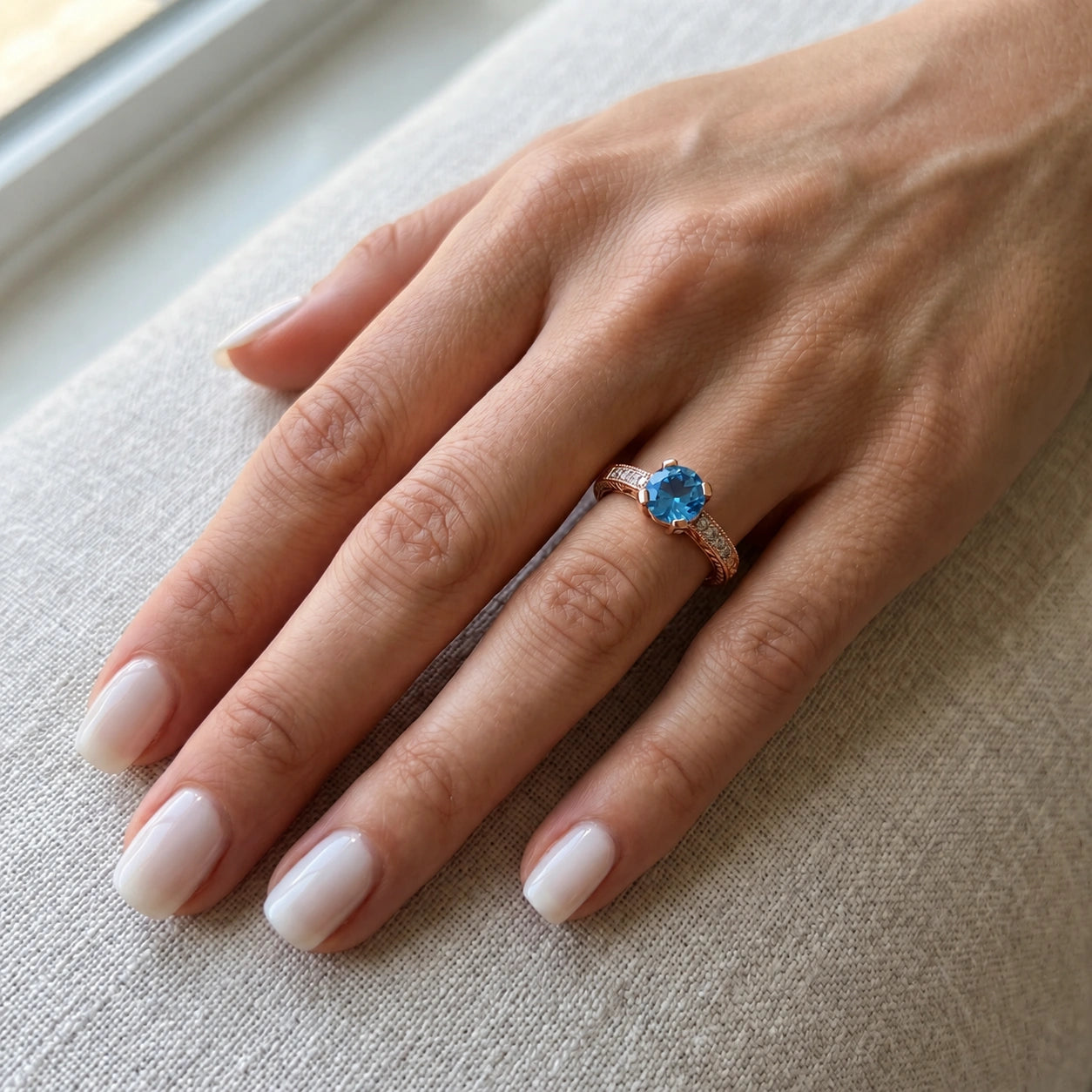 Rose Gold Diamond & Blue Topaz — Zelmira