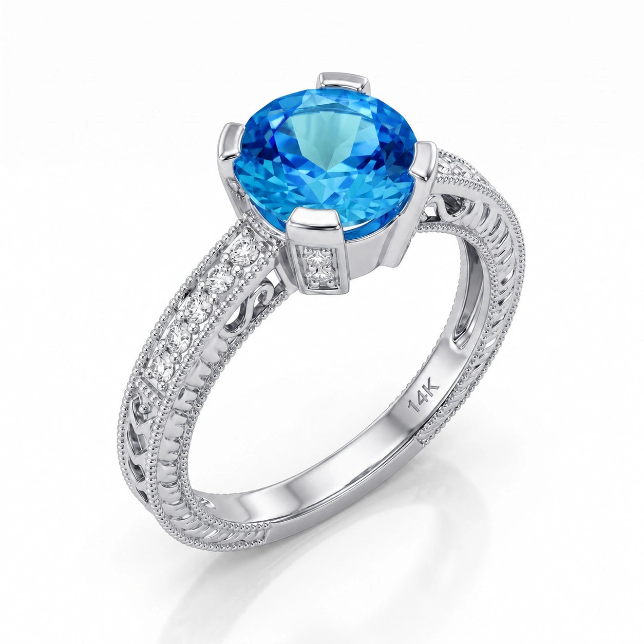 White Gold Diamond & Blue Topaz — Zelmira