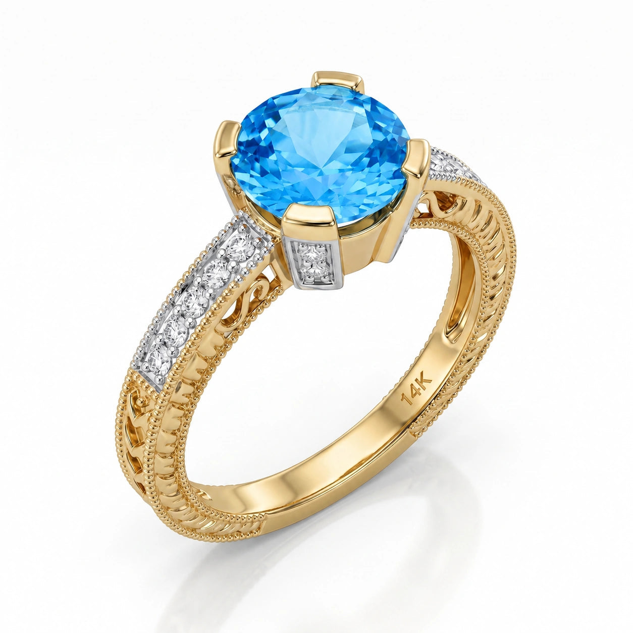 Yellow Gold Diamond & Blue Topaz — Zelmira