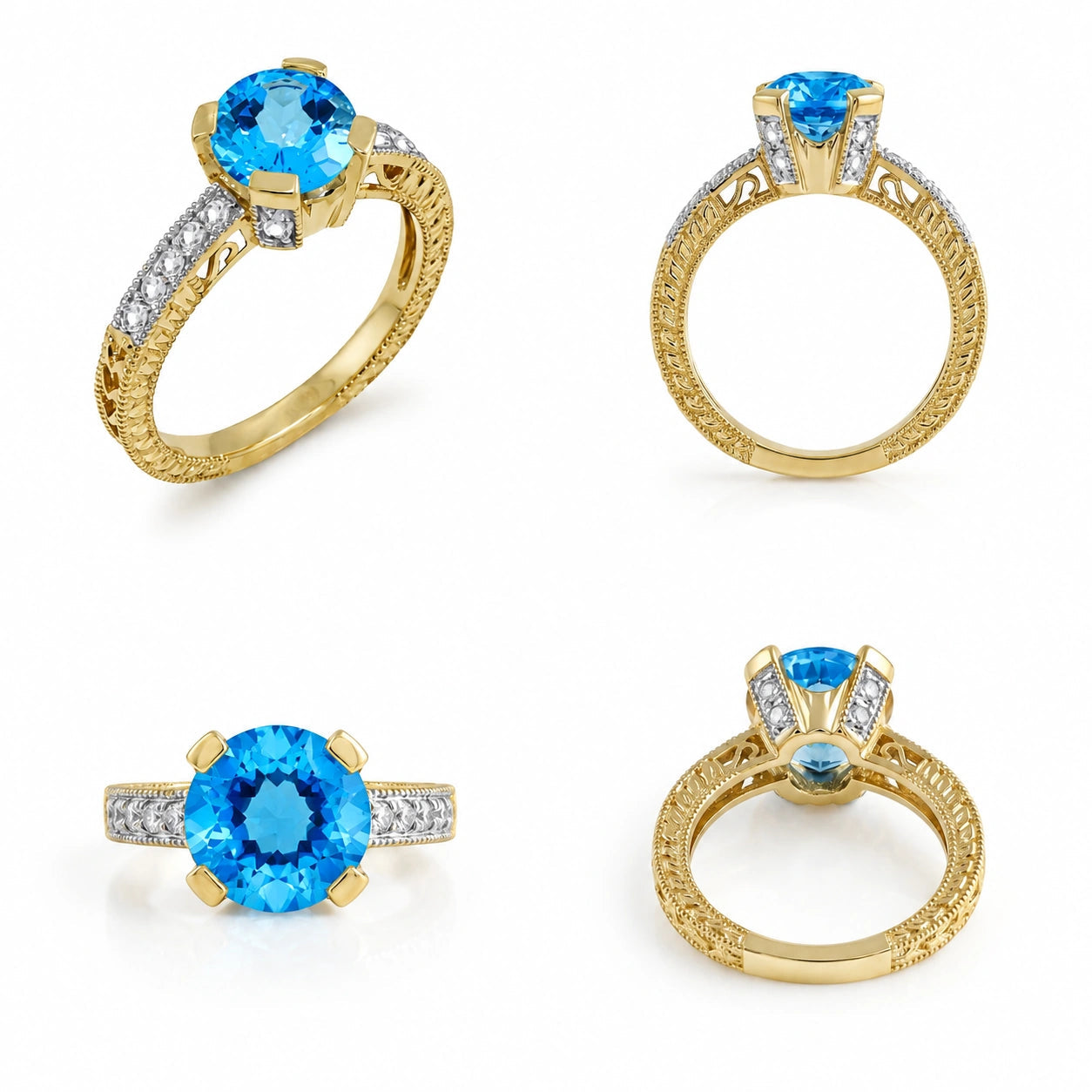 Yellow Gold Diamond & Blue Topaz — Zelmira