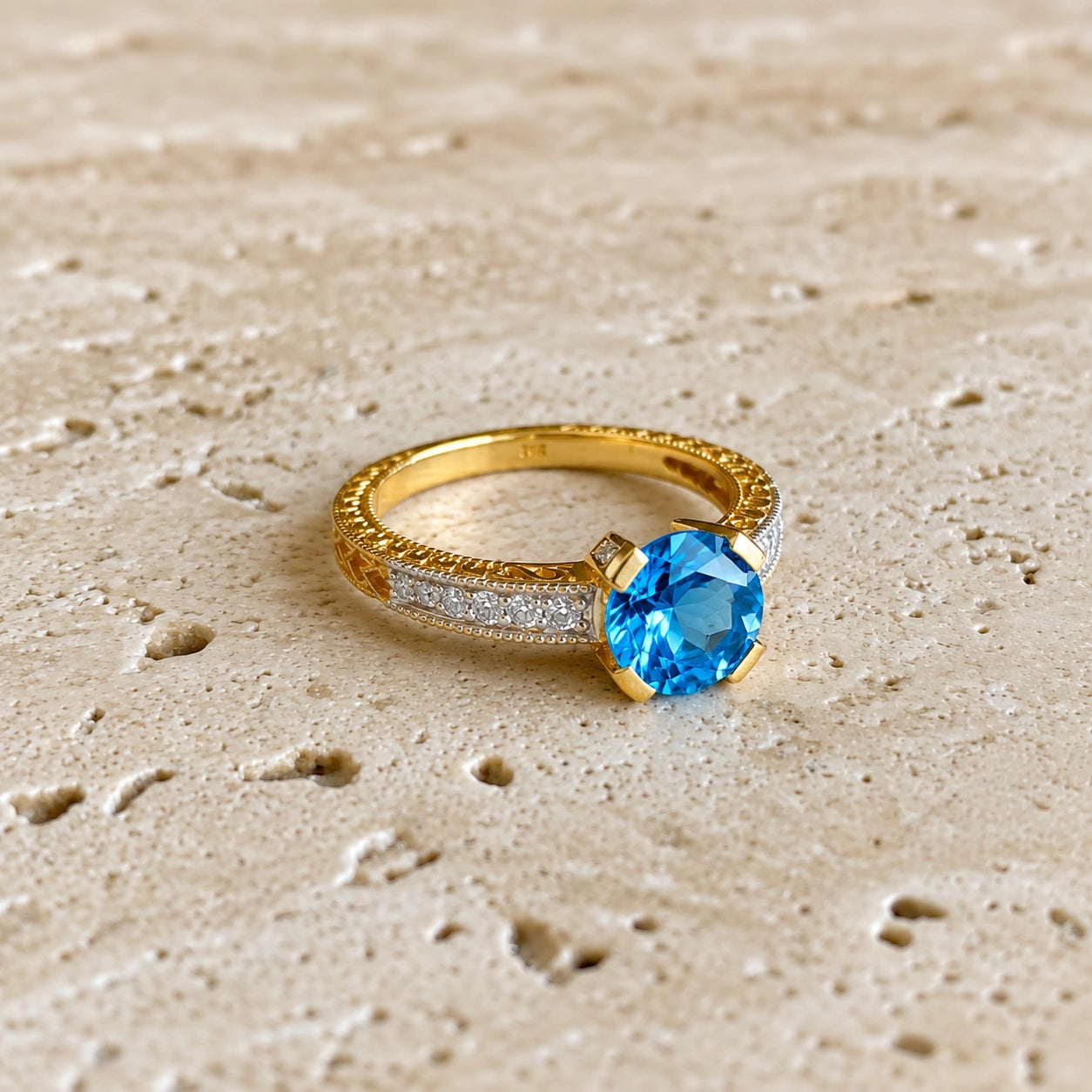 Yellow Gold Diamond & Blue Topaz — Zelmira