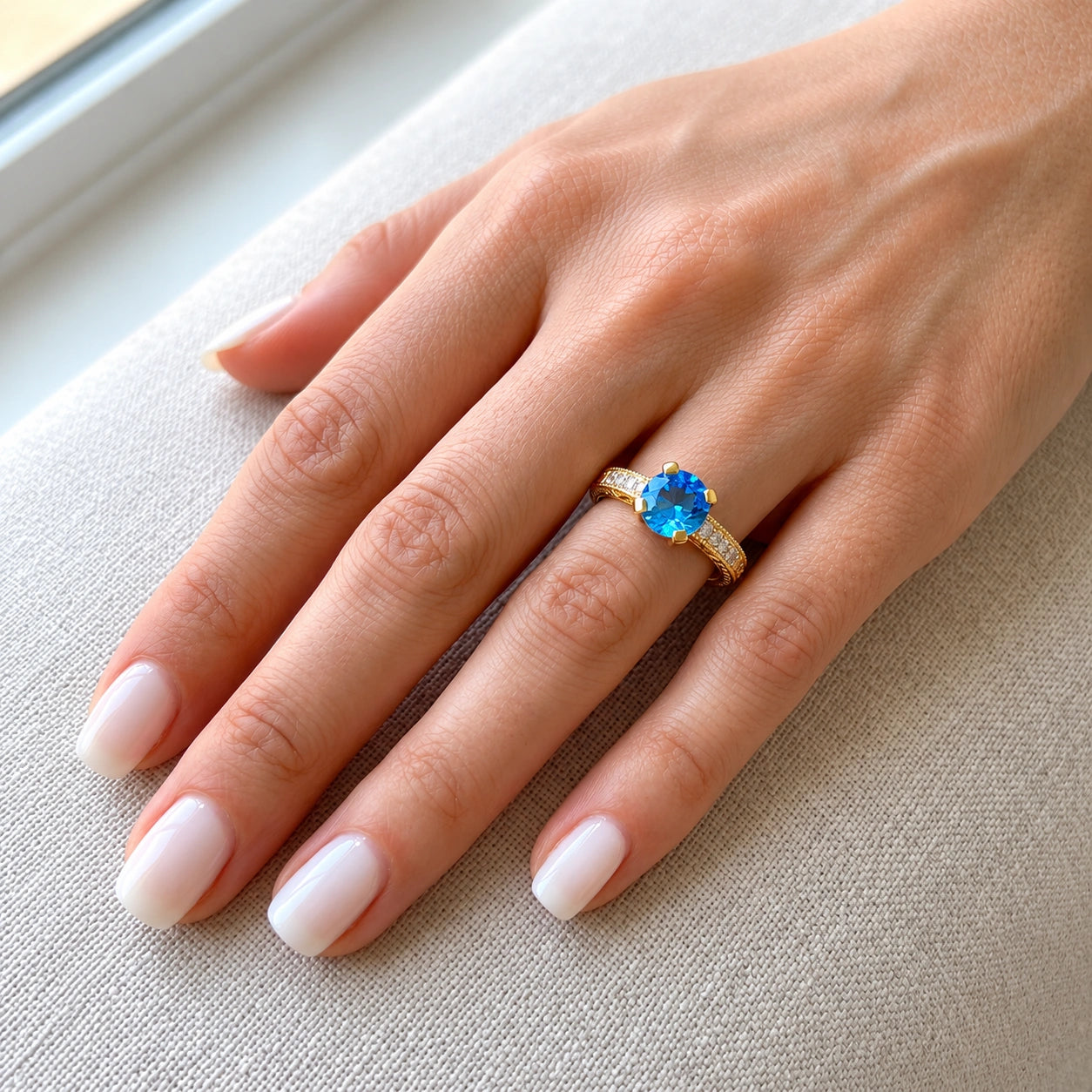 Yellow Gold Diamond & Blue Topaz — Zelmira