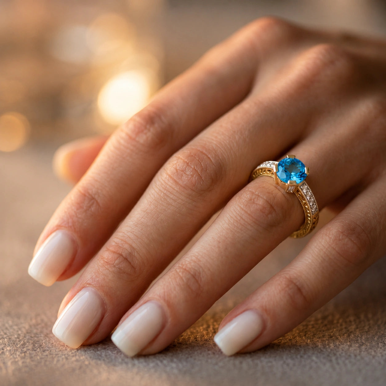 Yellow Gold Diamond & Blue Topaz — Zelmira