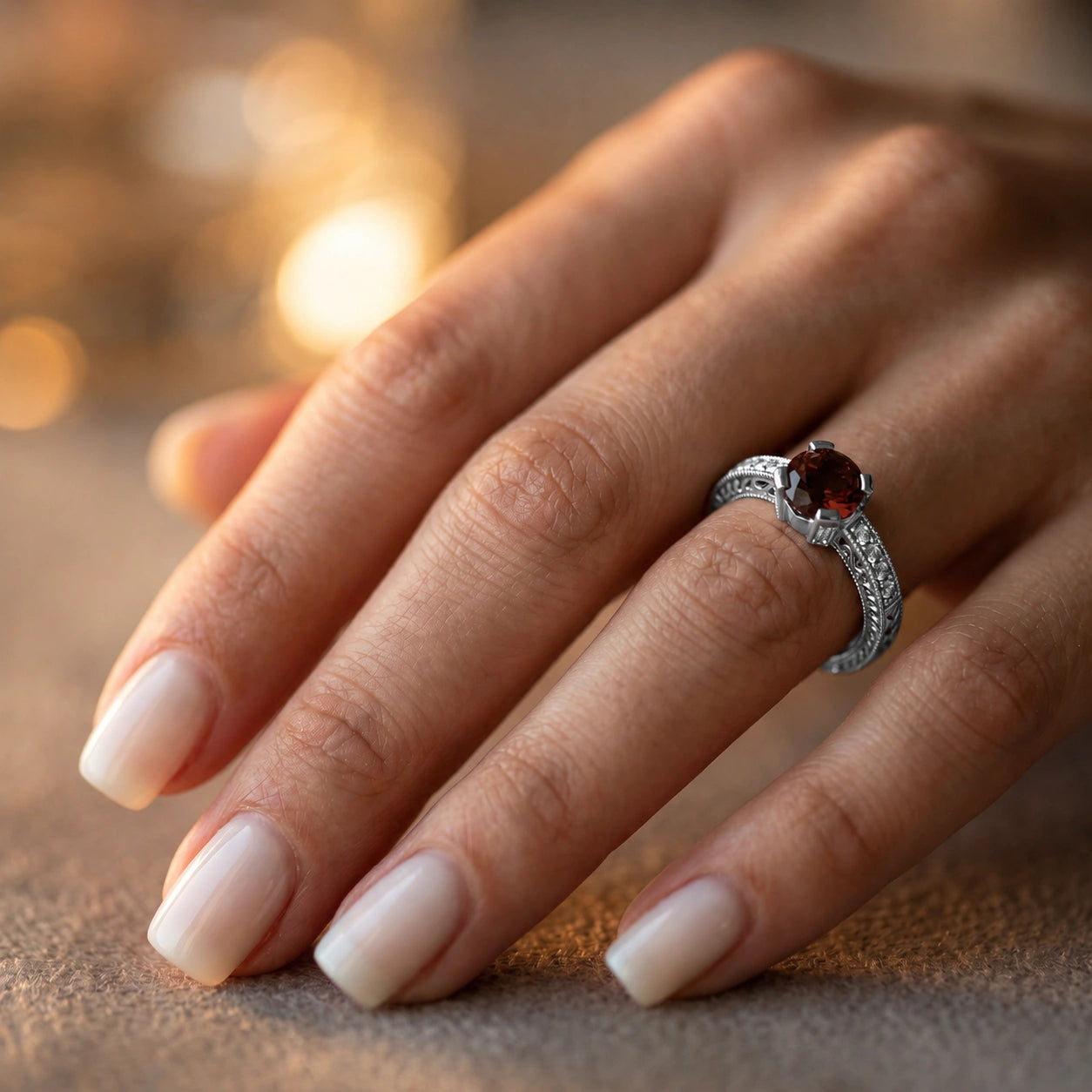 White Gold Diamond & Garnet — Zelmira