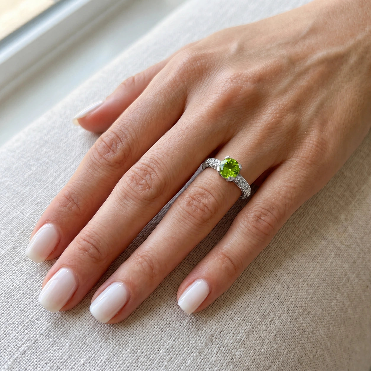 White Gold Diamond & Peridot — Zelmira