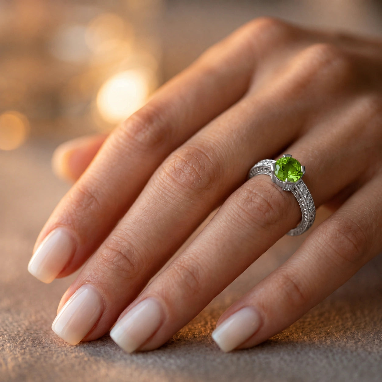 White Gold Diamond & Peridot — Zelmira