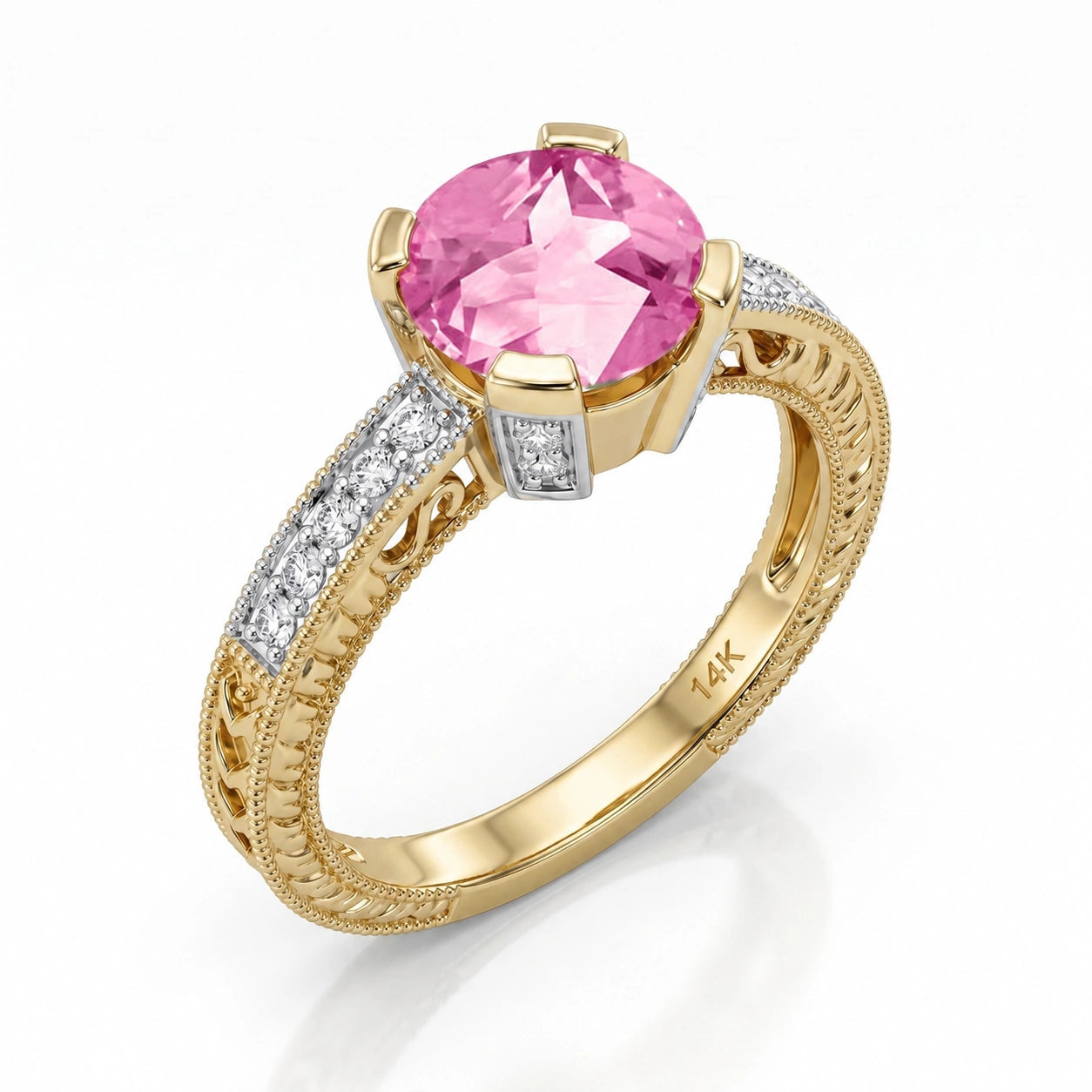 Yellow Gold Diamond & Pink Topaz — Zelmira