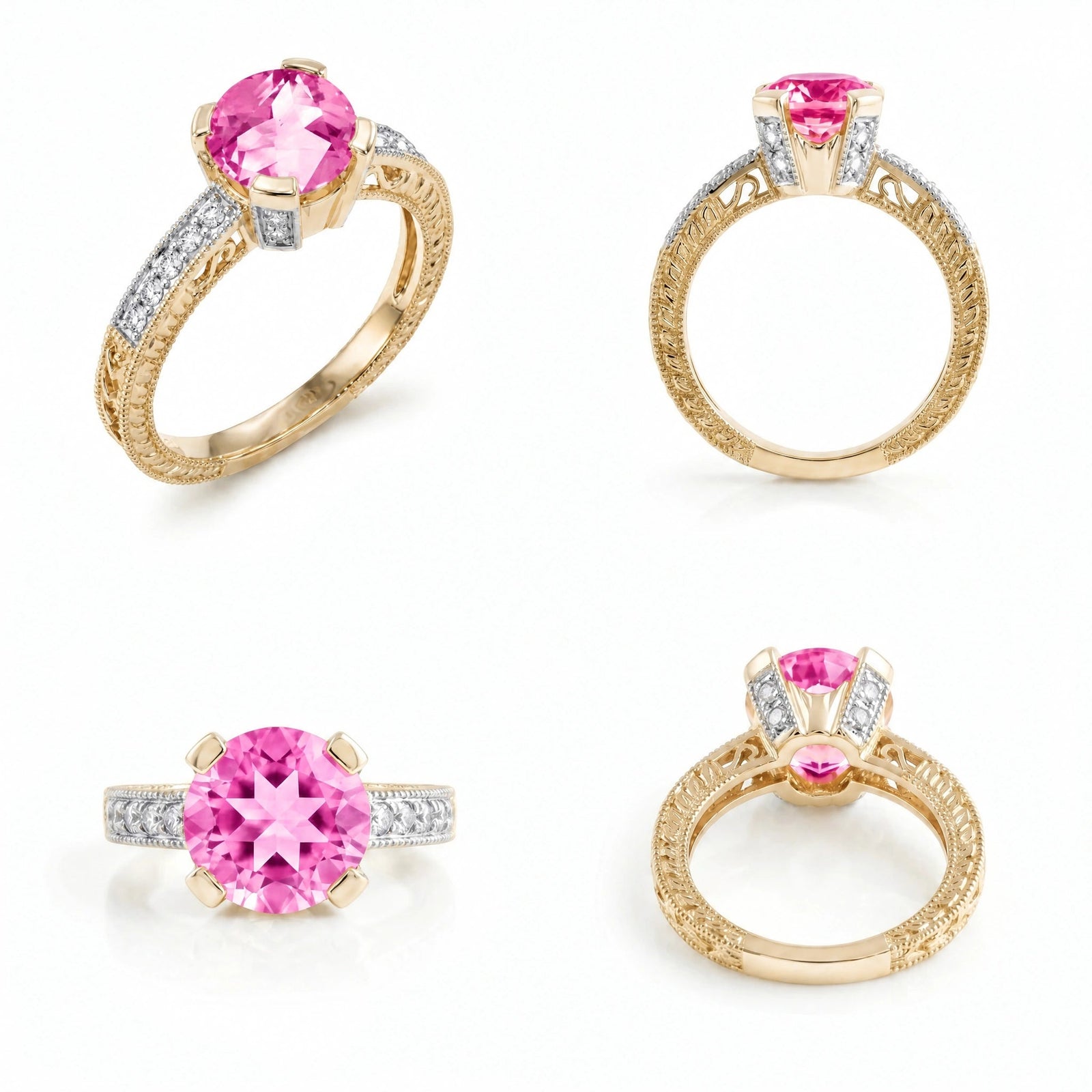 Yellow Gold Diamond & Pink Topaz — Zelmira