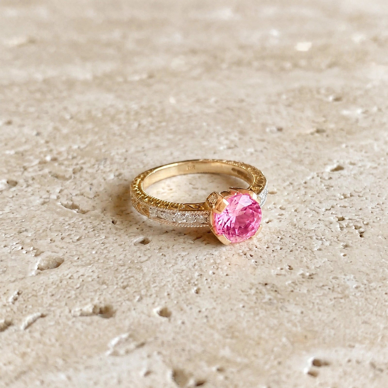 Yellow Gold Diamond & Pink Topaz — Zelmira