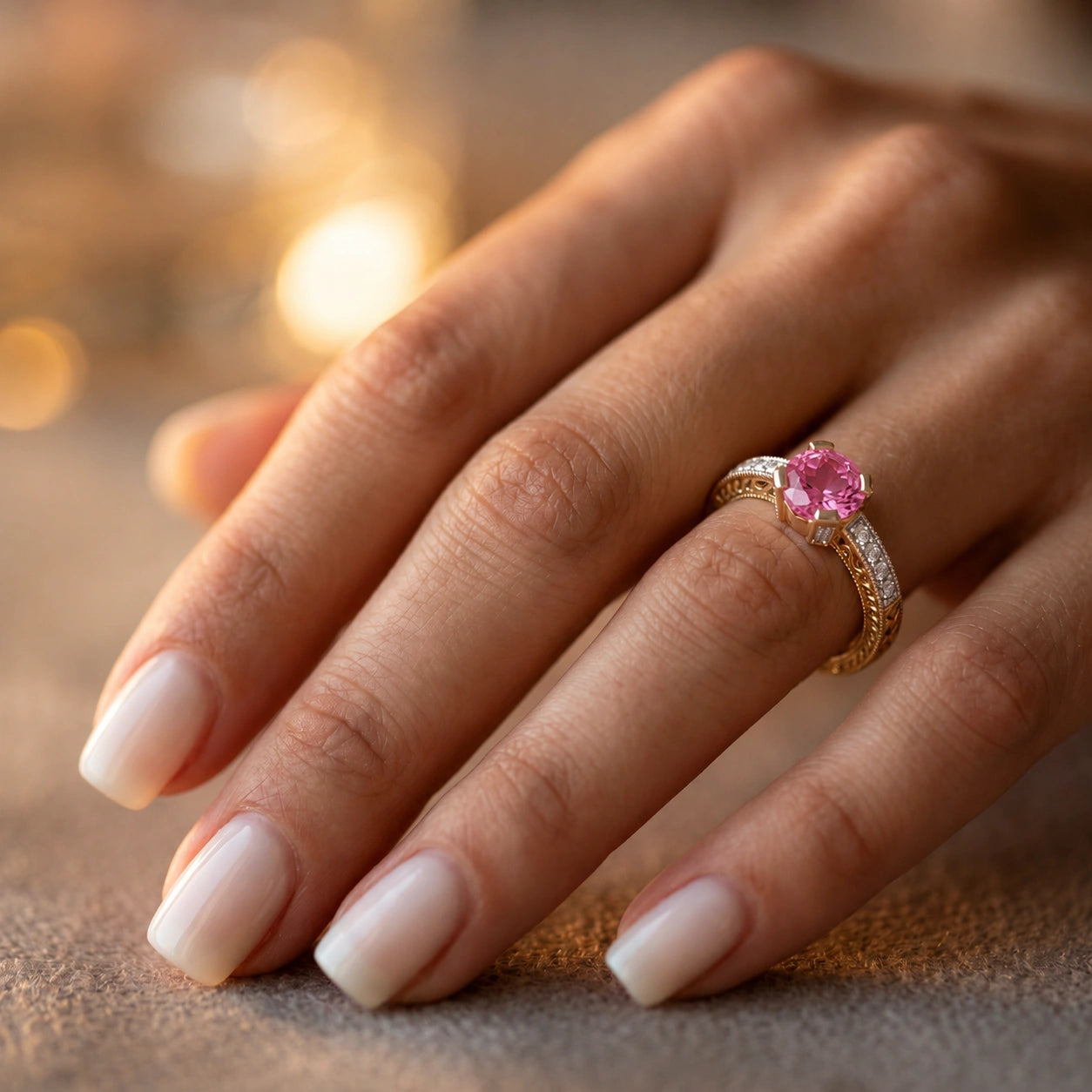Yellow Gold Diamond & Pink Topaz — Zelmira