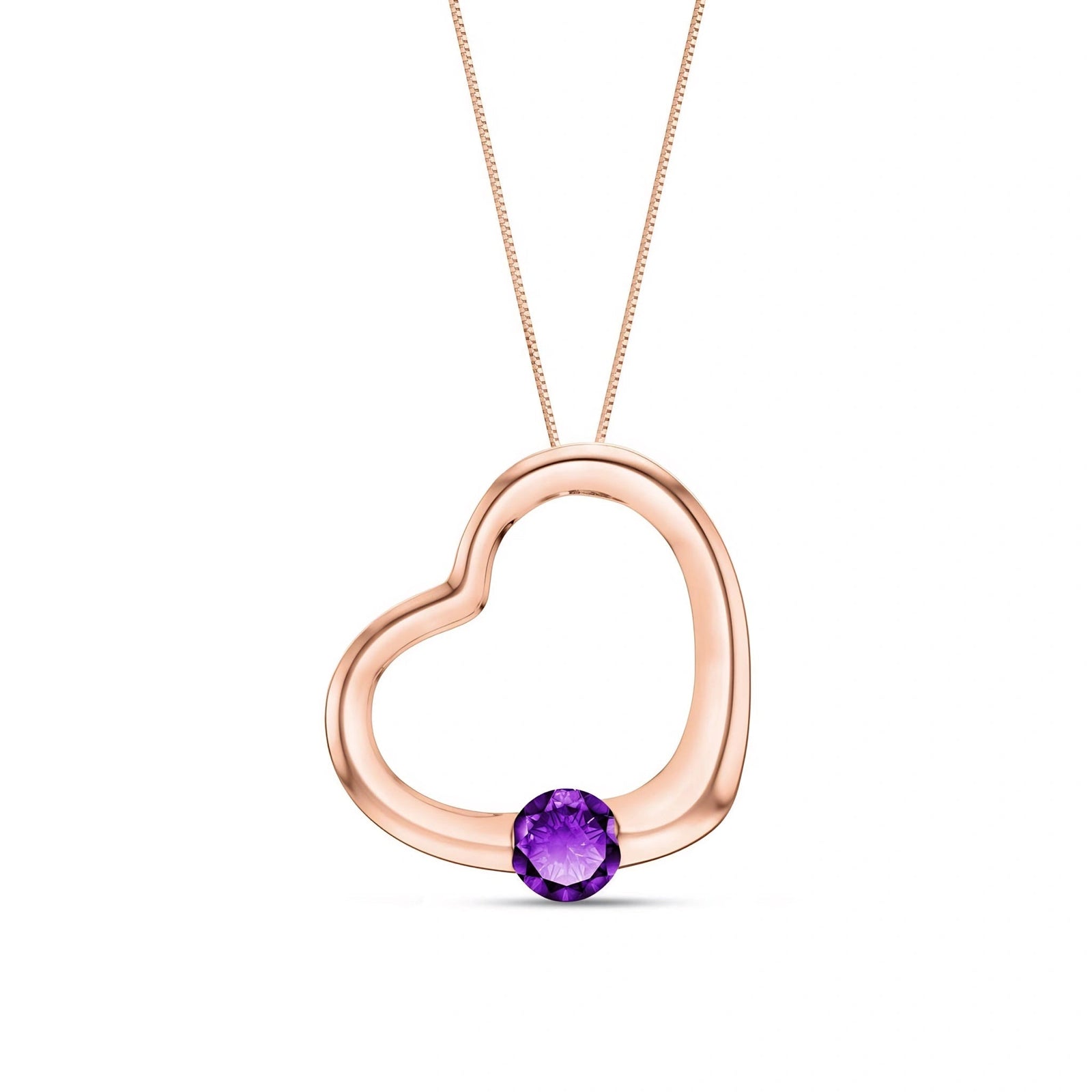 Rose Gold Open Heart Pendant Necklace Amethyst 10K — Smeralda