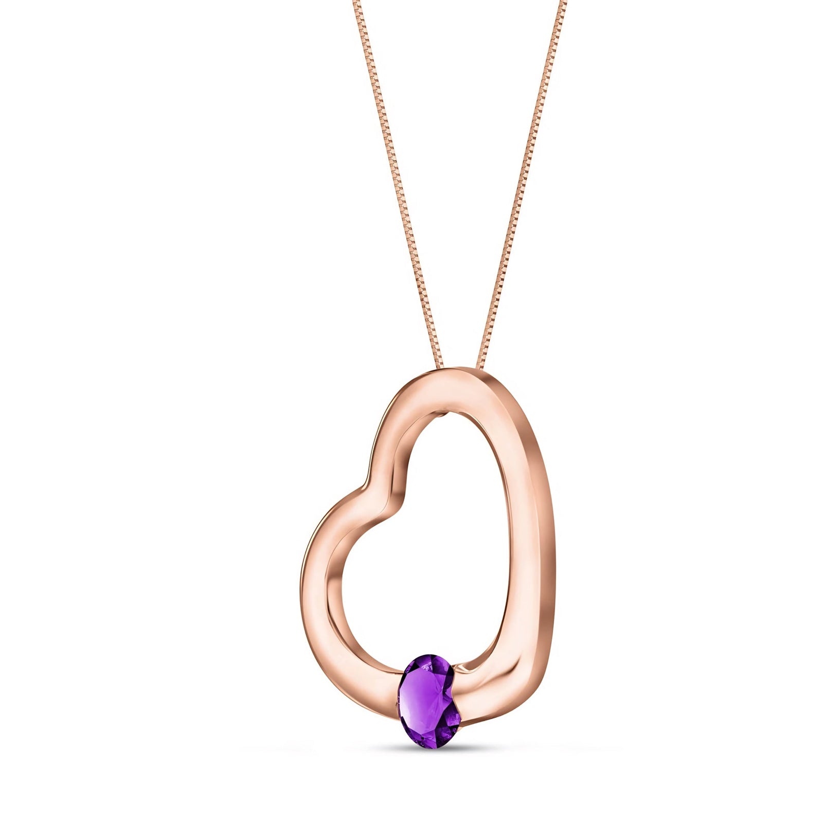 Rose Gold Open Heart Pendant Necklace Amethyst 10K — Smeralda