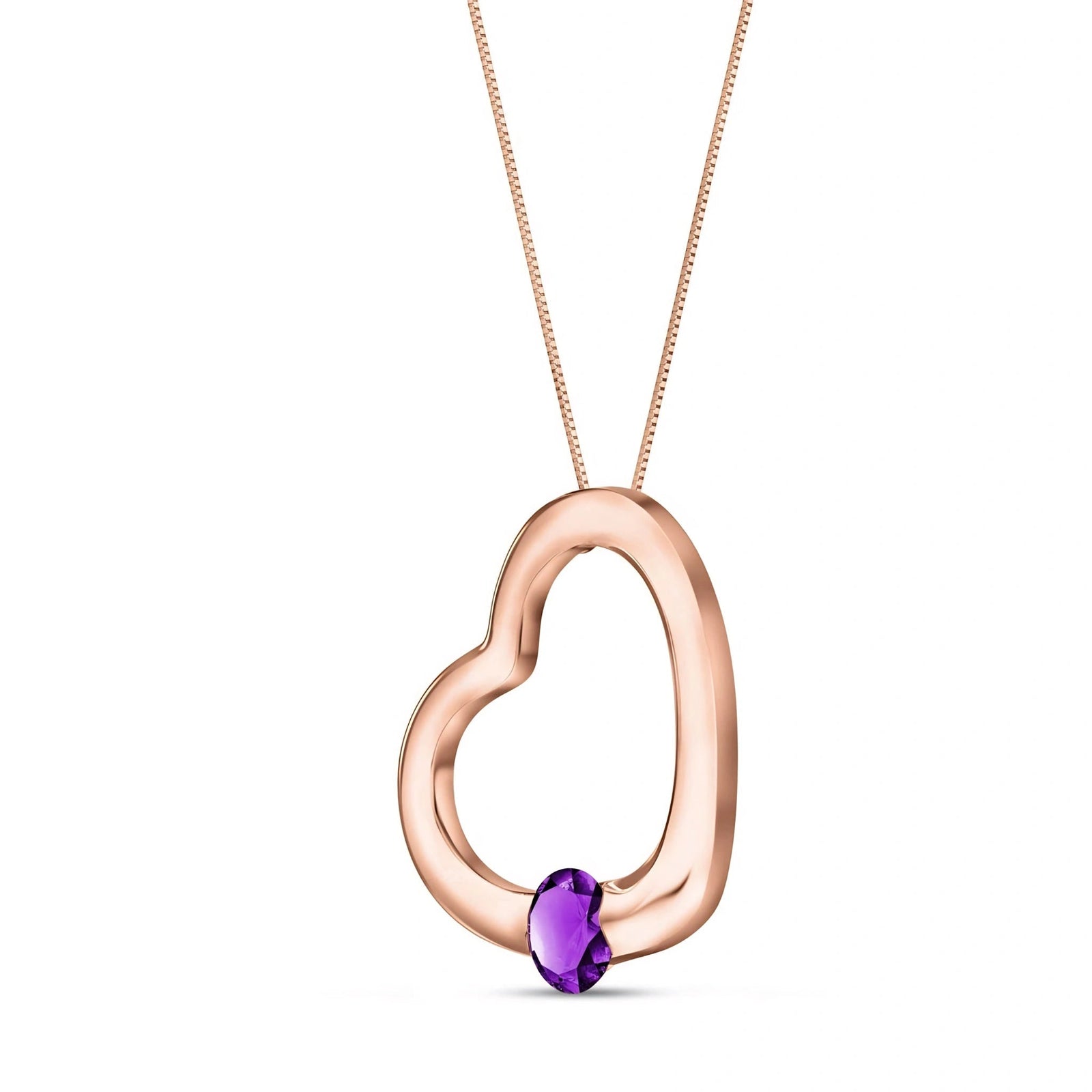 Rose Gold Open Heart Pendant Necklace Amethyst 10K — Smeralda